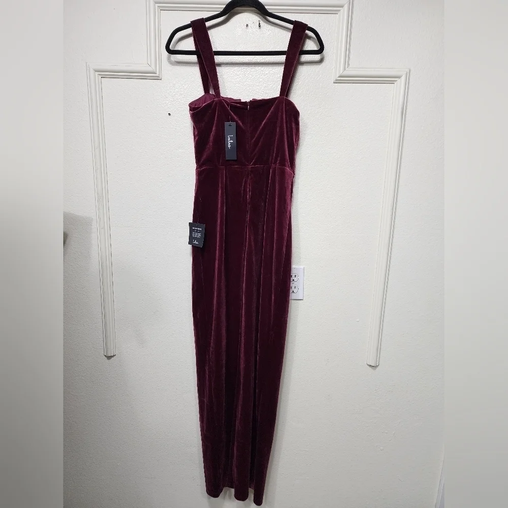 Lulus Pristine Luxury Dark Berry Velvet Bustier Maxi Dress S Wedding Party - Picture 9 of 10